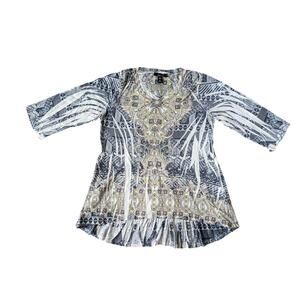 Y2K Style&CO Studded Tunic Top XL Gray Yellow Fairy Boho Mandala Hippie Coastal